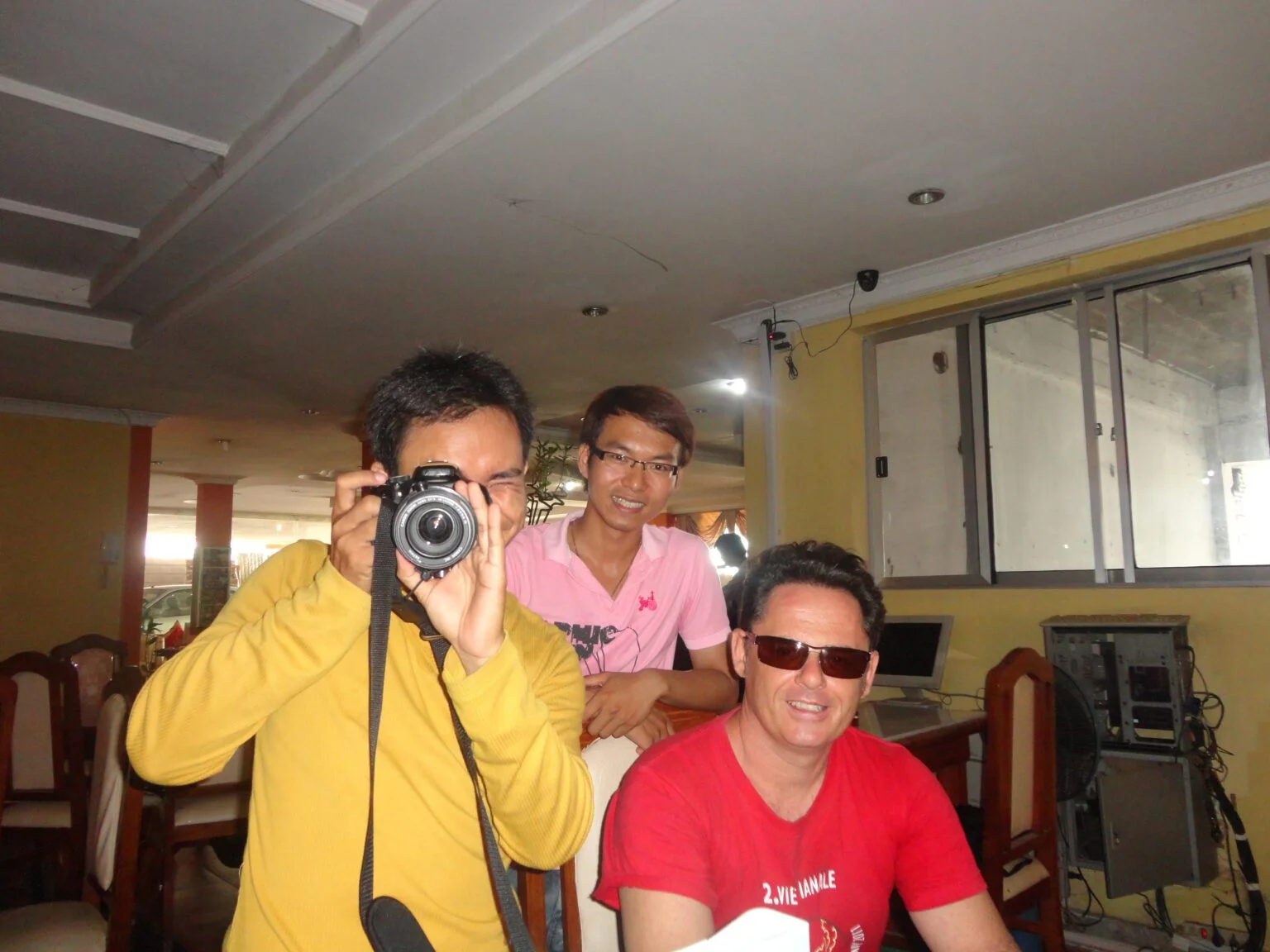 Mr. Tol (L) Friend of the Production (Center) and Jason Rosette during casting session for 'Freedom Deal: Story of Lucky'